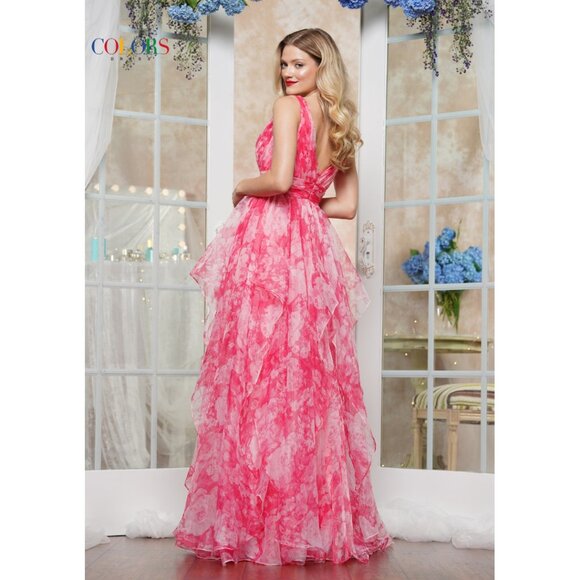 NEW Pink Floral Ruffled Chiffon Prom Dress 16 - Picture 3 of 10